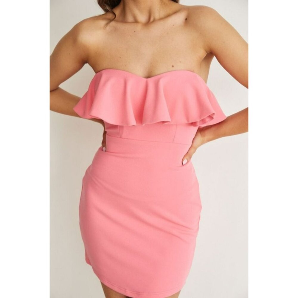One and Only Collective Strapless Off the Shoulder Pink Mini Dress Size S NWT